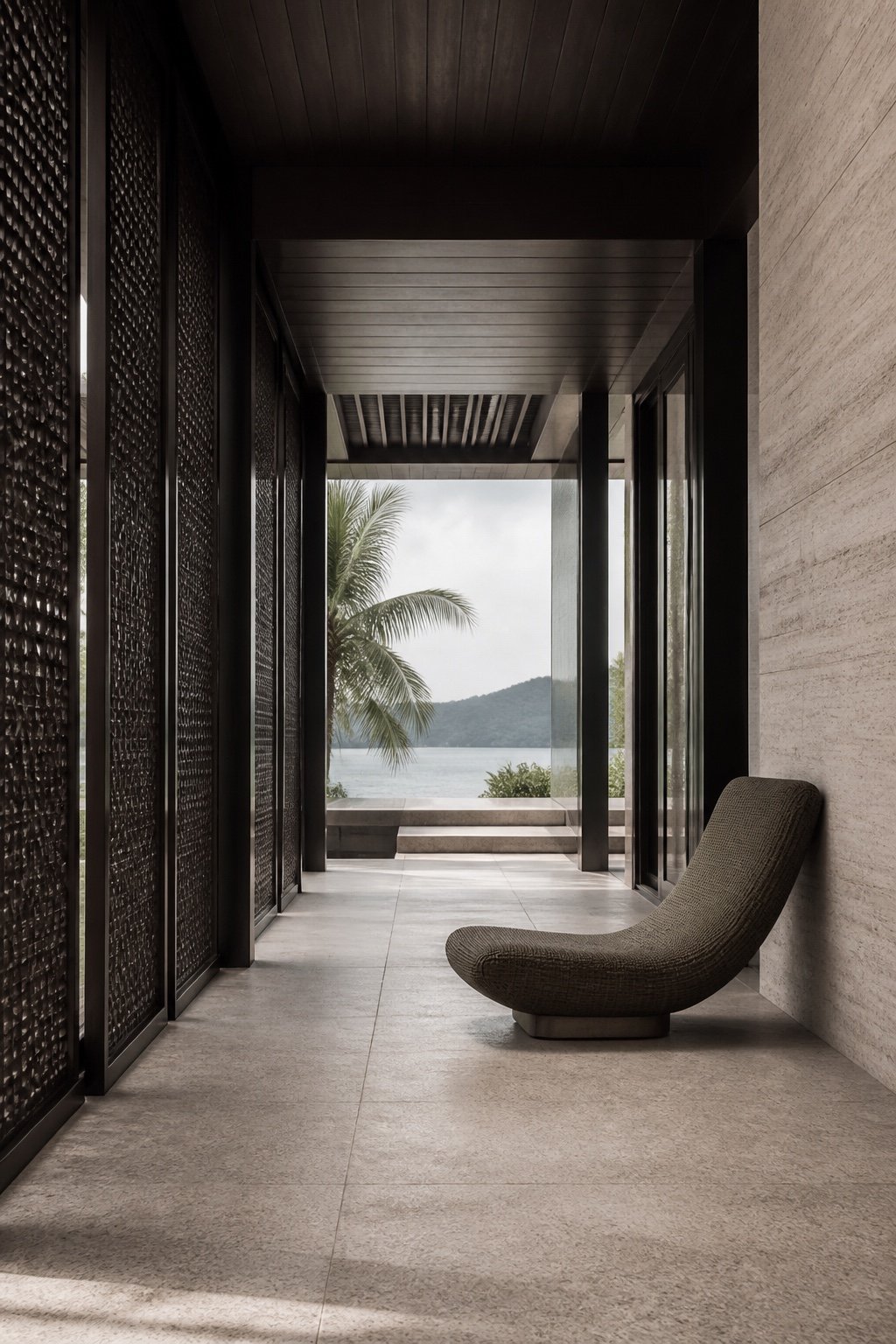 Resort corridor opening to the sea