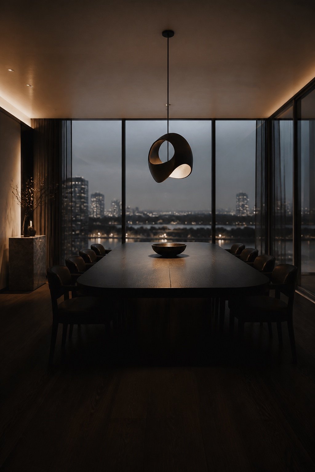 Private residence dining room at dusk